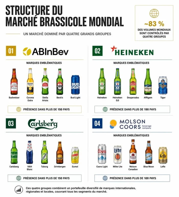 Infographie des principaux groupes brassicoles et marques de bière mondiales