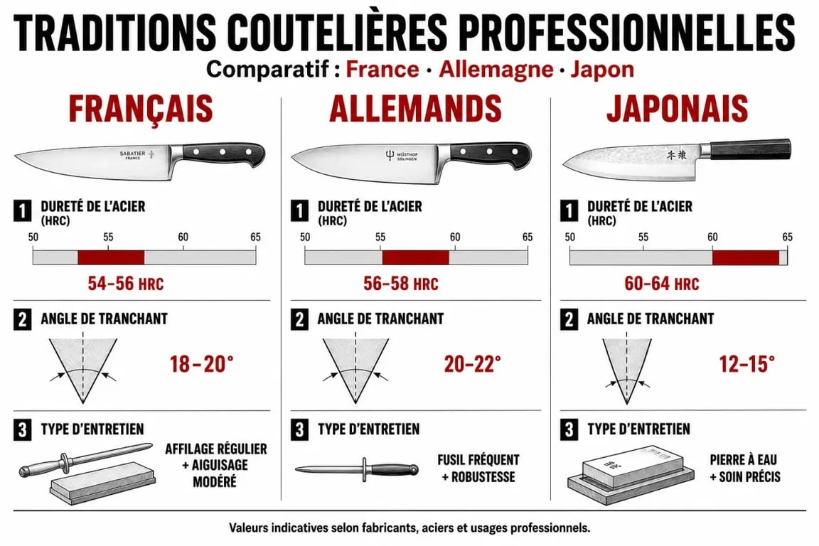 Comparatif des couteaux professionnels de cuisine : France, Allemagne et Japon