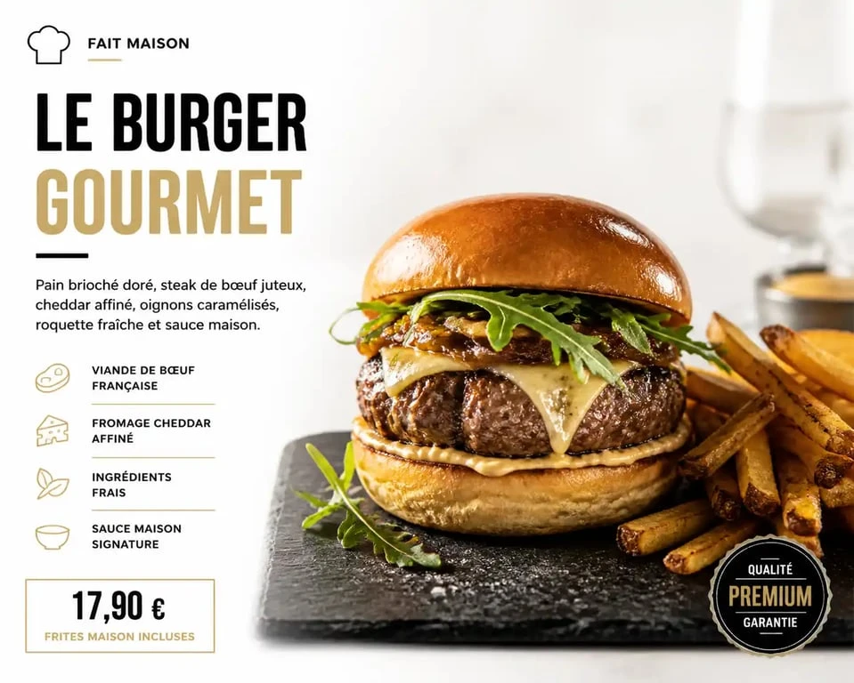 Burger maison gourmand servi au Café Gaîté, spécialité culinaire du restaurant