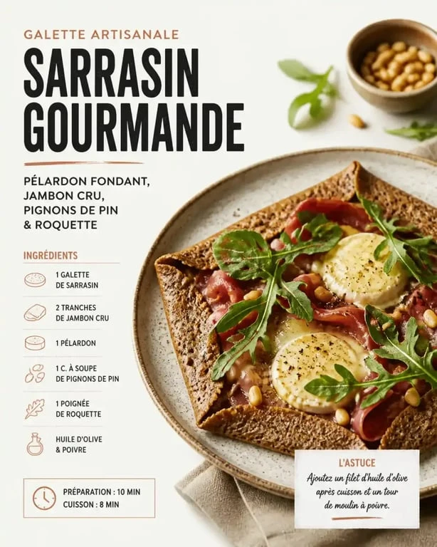 Galette de sarrasin façon Sommiéroise dans une crêperie à Sommières