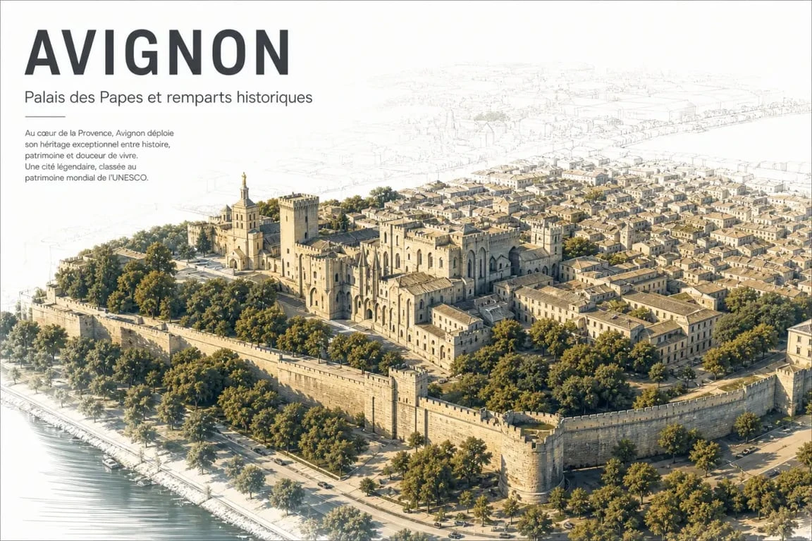 Vue panoramique d'Avignon et ses quartiers historiques et modernes