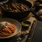 Les 5 grandes cuisines du monde : spaghetti al pomodoro, bœuf bourguignon, sashimi, miso, huile d’olive