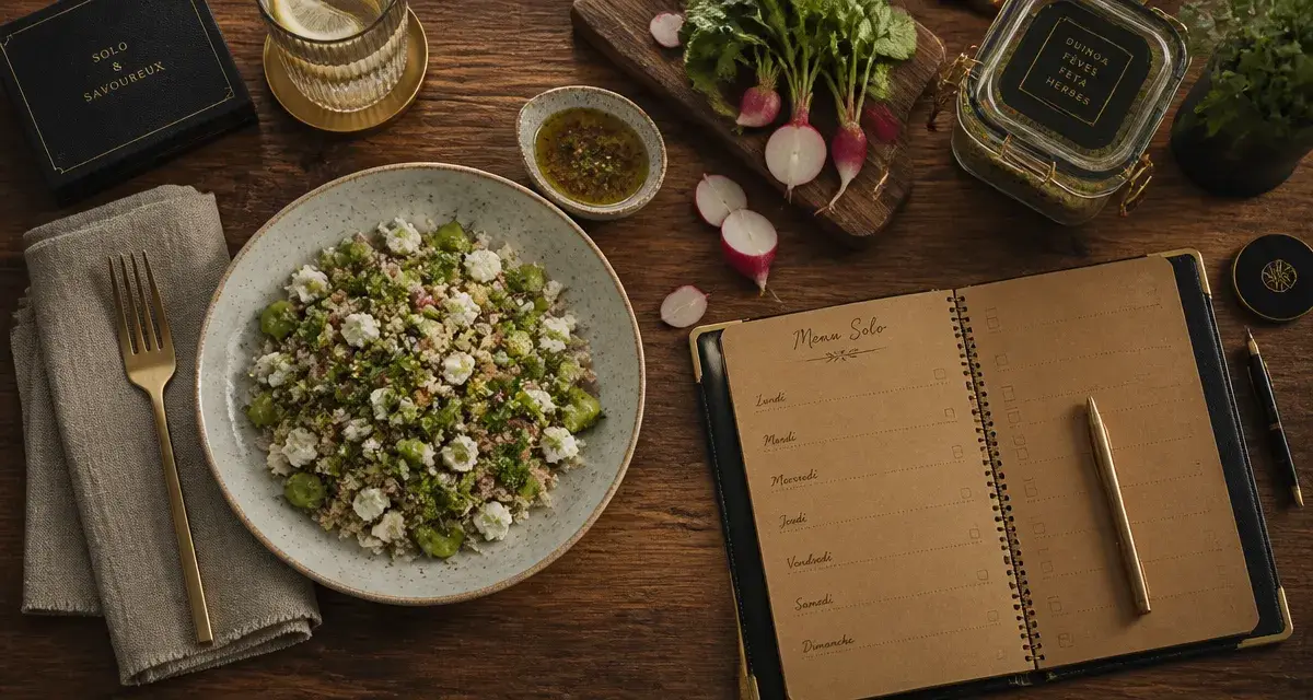Menu semaine 1 personne : repas équilibrés sans gaspillage, vue de table