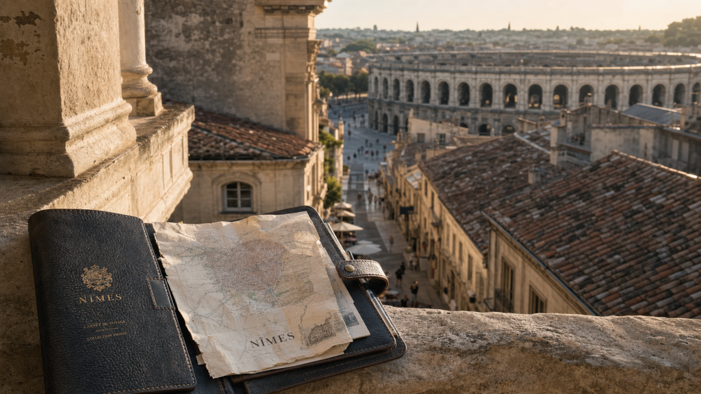Nimes quartiers : vue sur l’Écusson et les Arènes