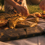 Pique-nique sans assiette avec finger food sur nappe en lin