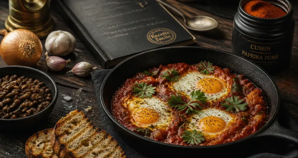 Recette facile pas cher : shakshuka aux œufs et tomates, poêle et lentilles