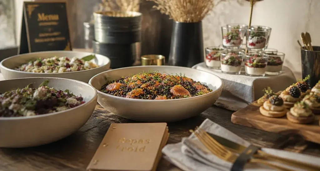 Repas froid entre amis, buffet chic et verrines