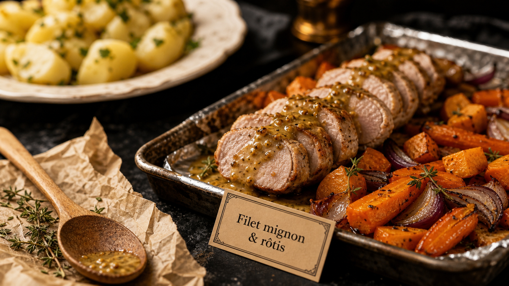 Accompagnement filet mignon : sauce moutarde et légumes rôtis