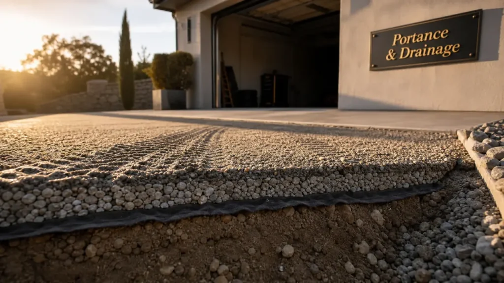 Allée carrossable pas cher en gravier stabilisé : portance et drainage visibles