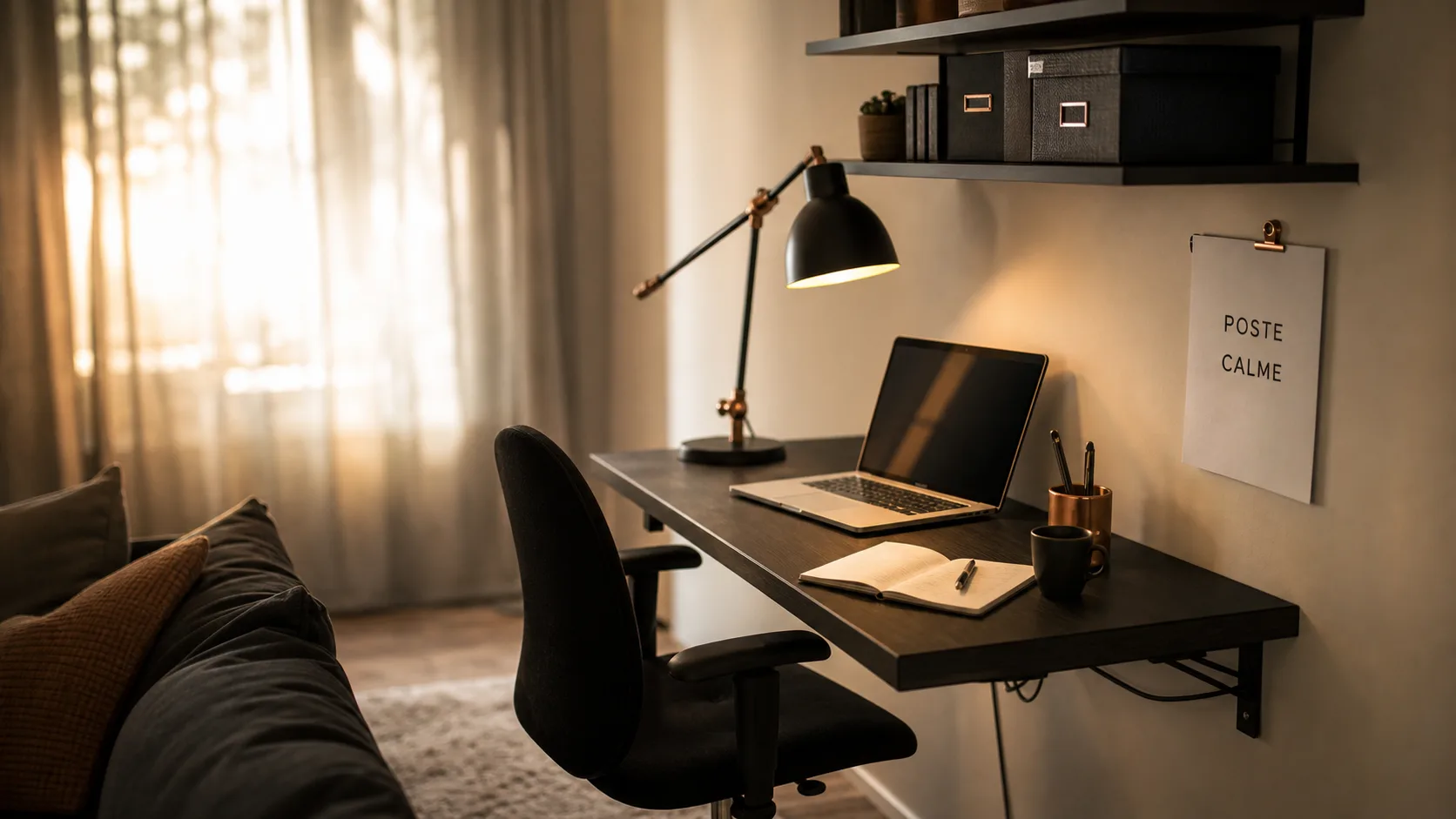 Aménager un bureau dans un petit espace : bureau mural près d’une fenêtre, rangement et ergonomie