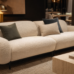 Canapé tendance 2024 arrondi bouclé modulable au salon