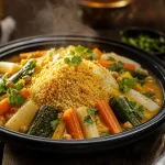 Couscous legumes recette : semoule légère, bouillon safrané et légumes