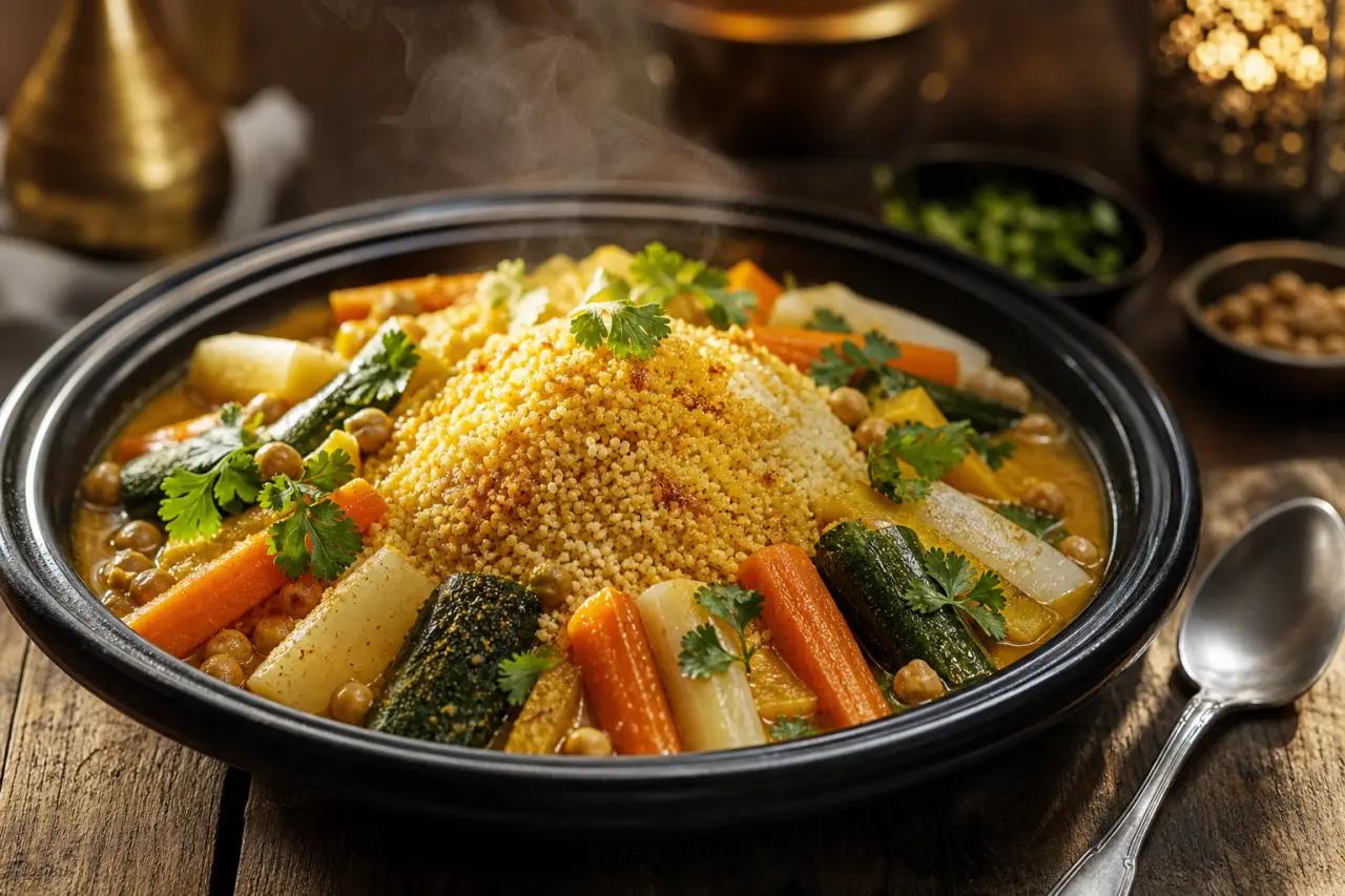 Couscous legumes recette : semoule légère, bouillon safrané et légumes