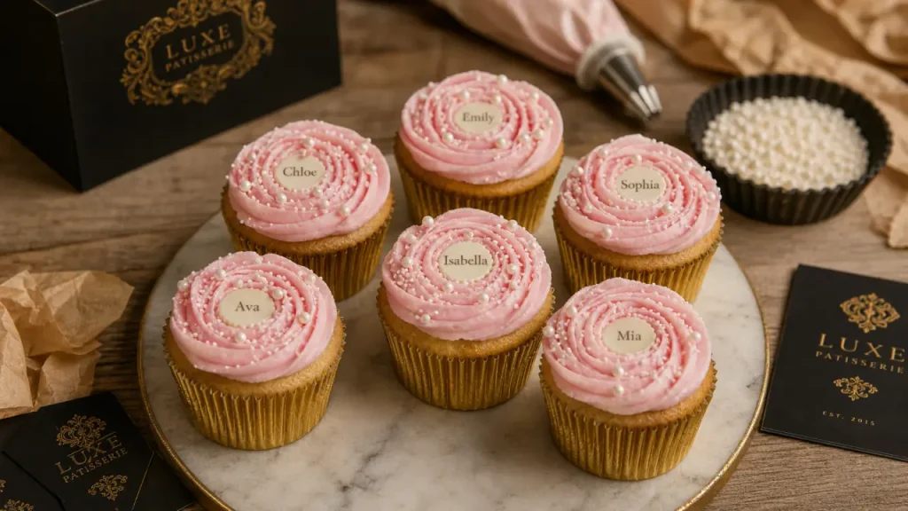 Decoration muffins : topping stable, sprinkles et disque en azyme sur 6 muffins