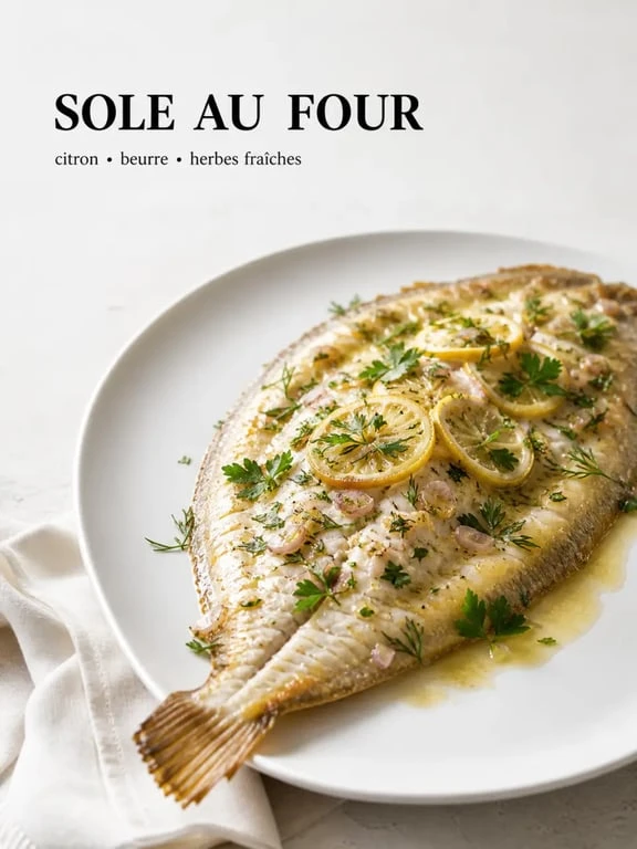 Recette sole four moelleuse servie avec citron et herbes
