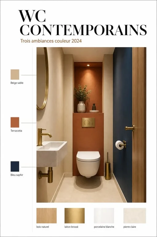 Couleur WC tendance 2024 : inspiration déco pour toilettes beige, terracotta et bleu saphir