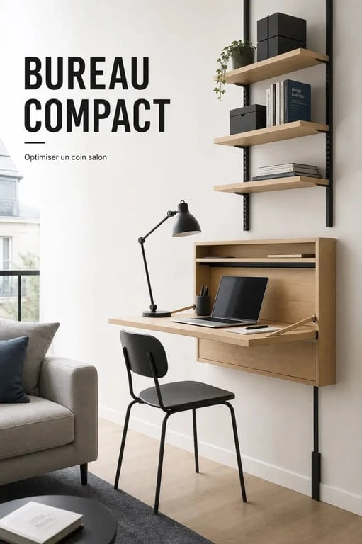 Aménager un bureau dans un petit espace avec un coin salon transformé en poste de travail compact