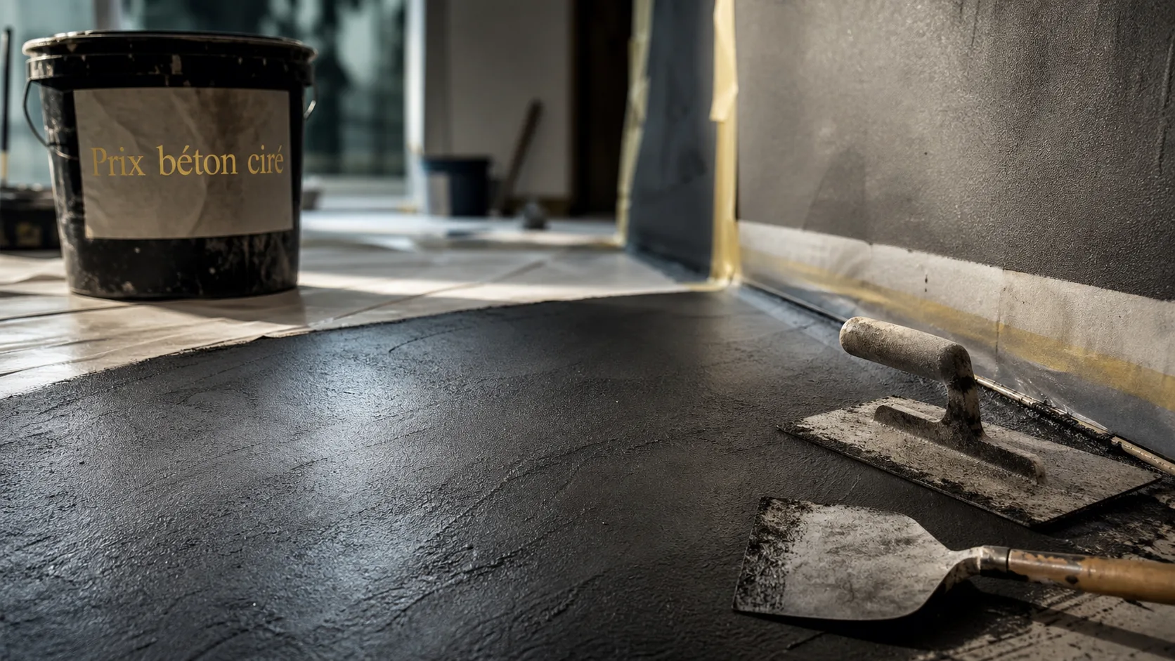 Prix du béton ciré au m2 : sol en béton ciré gris anthracite en chantier intérieur