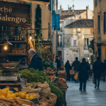 Quartier figuerolles montpellier : étals du marché Roger Salengro, ruelle et façades