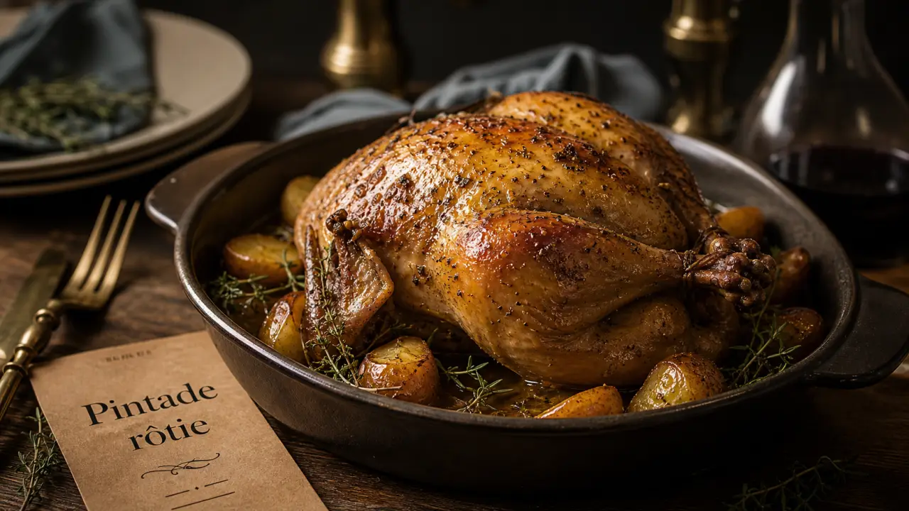 Recette de pintade rôtie au four, peau dorée