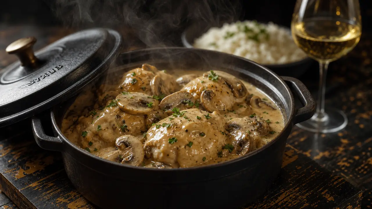 Recette paupiette de poulet à la crème et champignons en cocotte