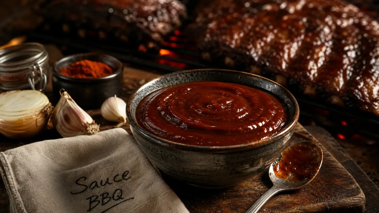 Sauce barbecue recette maison fumée, nappante, en bol