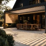 Terrasse couverte maison avec pergola aluminium et stores latéraux