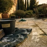 Terrasse nettoyage : savon noir, balai et joints encrassés