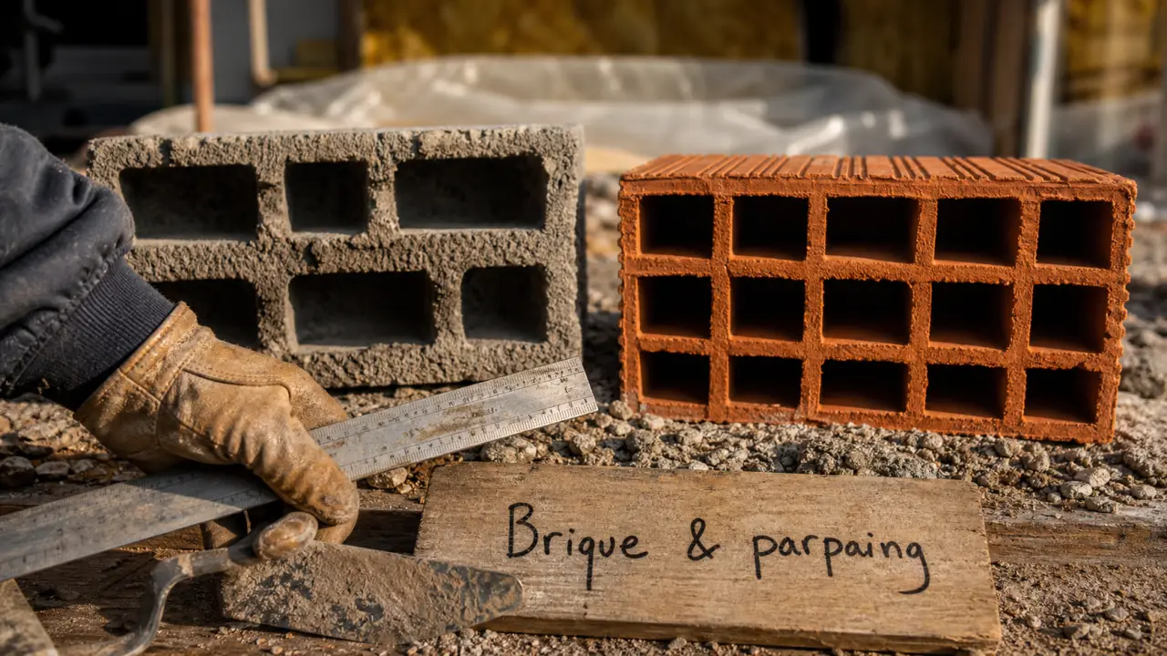 Brique ou parpaing : mur en chantier, isolation RE2020