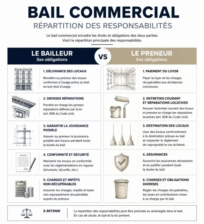 Infographie des responsabilités dans la gestion locative d'un local commercial