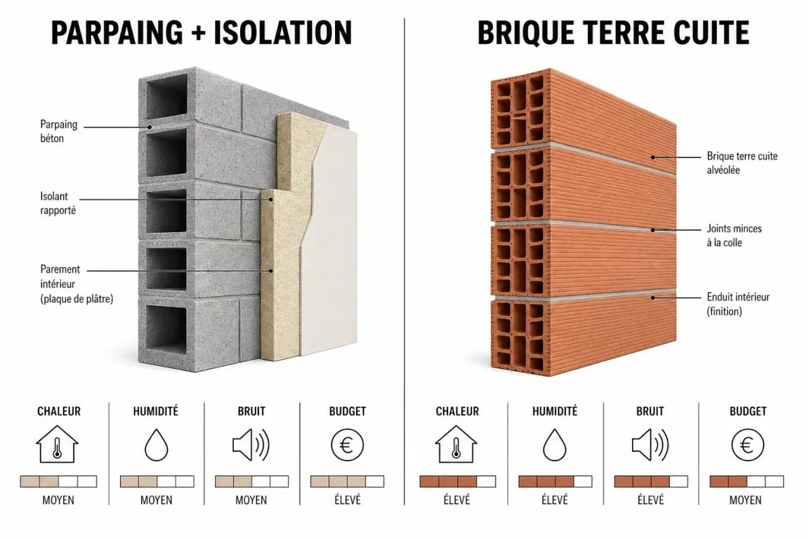 Brique ou parpaing : comparaison visuelle des différences thermiques, acoustiques et budgétaires