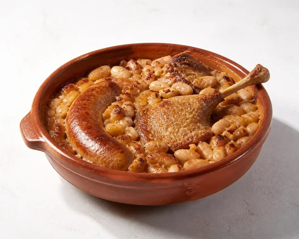 Recette cassoulet de Castelnaudary servi dans une cassole en terre cuite