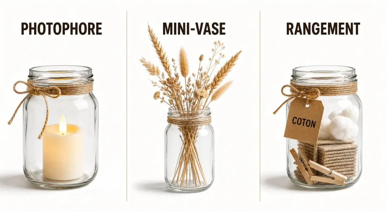 Déco bocaux : idées inspirantes de bocaux en verre décorés pour photophore, mini-vase et rangement