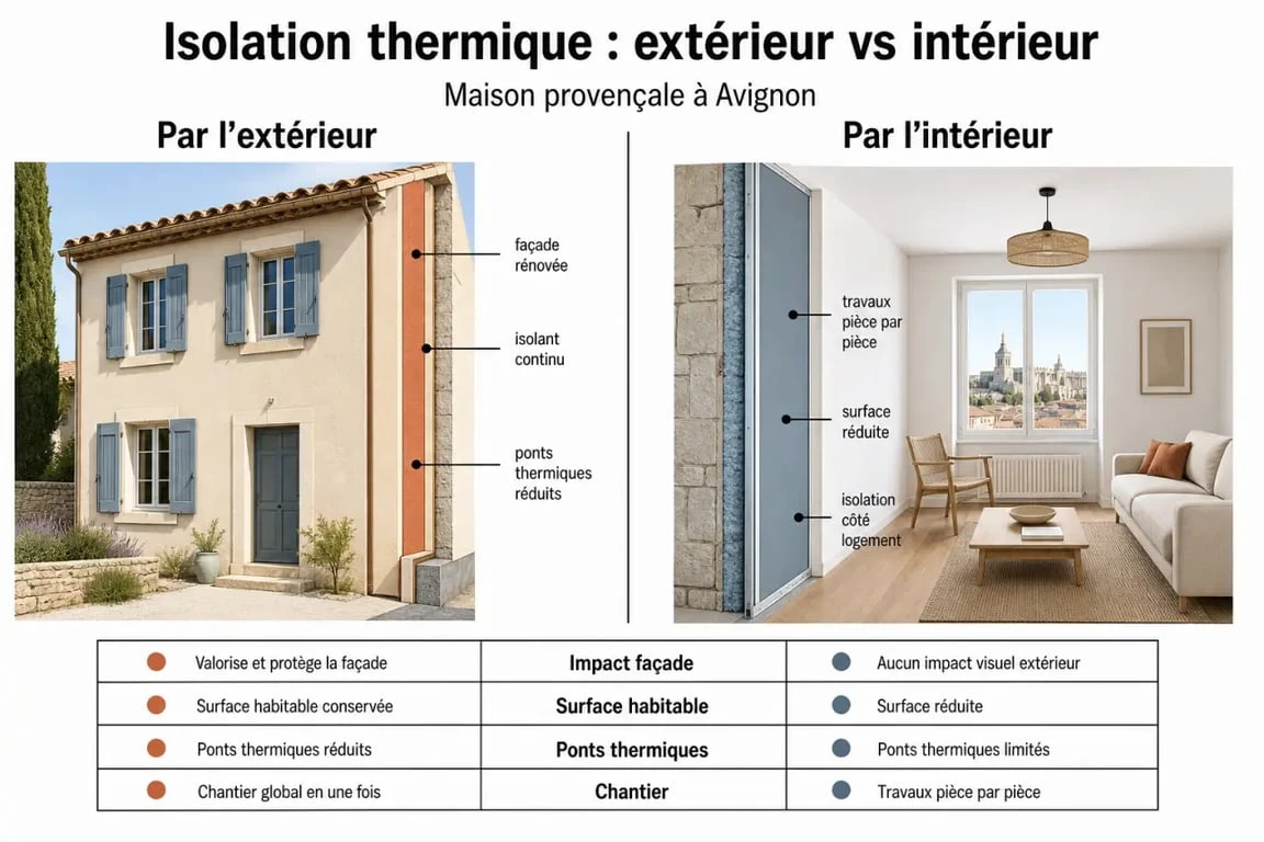Comparatif ITE vs ITI pour l’isolation thermique avignon dans une maison provençale
