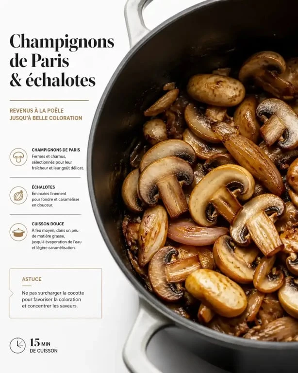Préparation des champignons pour la recette de pintade en cocotte