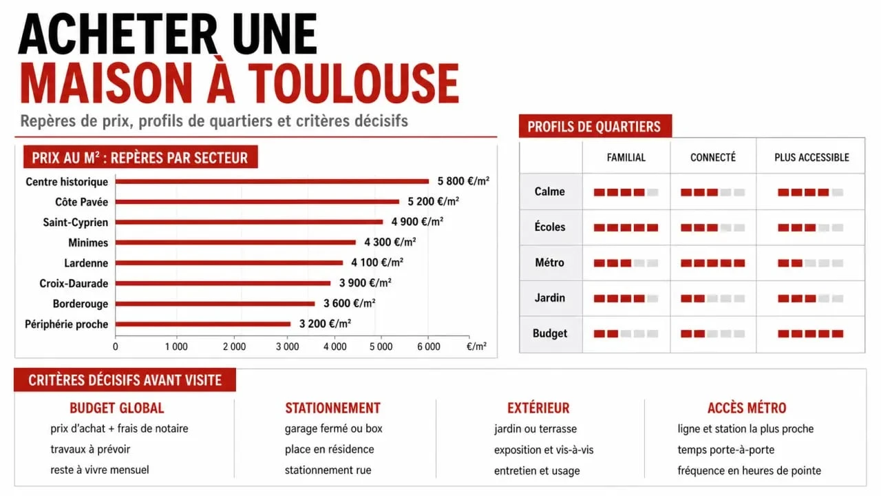 Achat maison Toulouse : visualisation éditoriale des prix au m², des quartiers et des critères essentiels pour acheter une maison