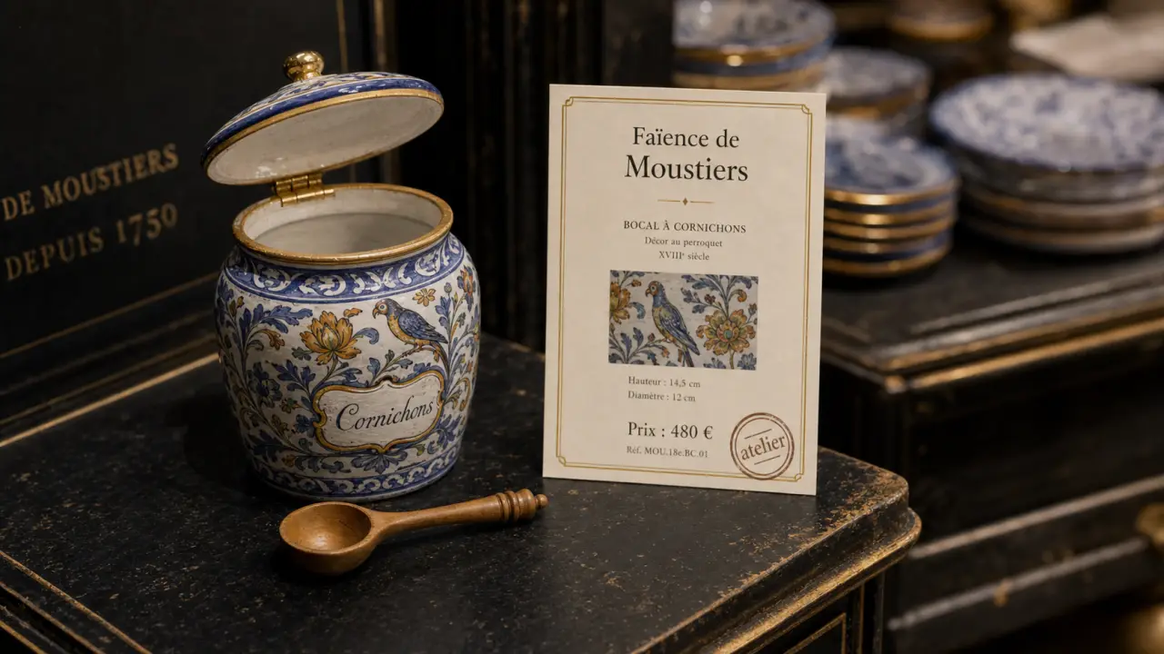 Faïence de Moustiers boutique en ligne : pot à cornichons bleu artisanat