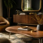 Meuble tendance 2025 : table basse noyer chrome en salon