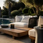 Mobilier de jardin haut de gamme contemporain : teck FSC, corde tressée et aluminium brossé