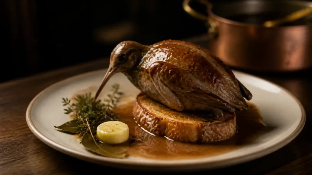 Bécasse rôtie au four : cuisson courte, sauce au jus et accompagnements de saison