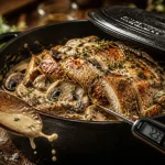 Recette pintade en cocotte champignons, sauce onctueuse