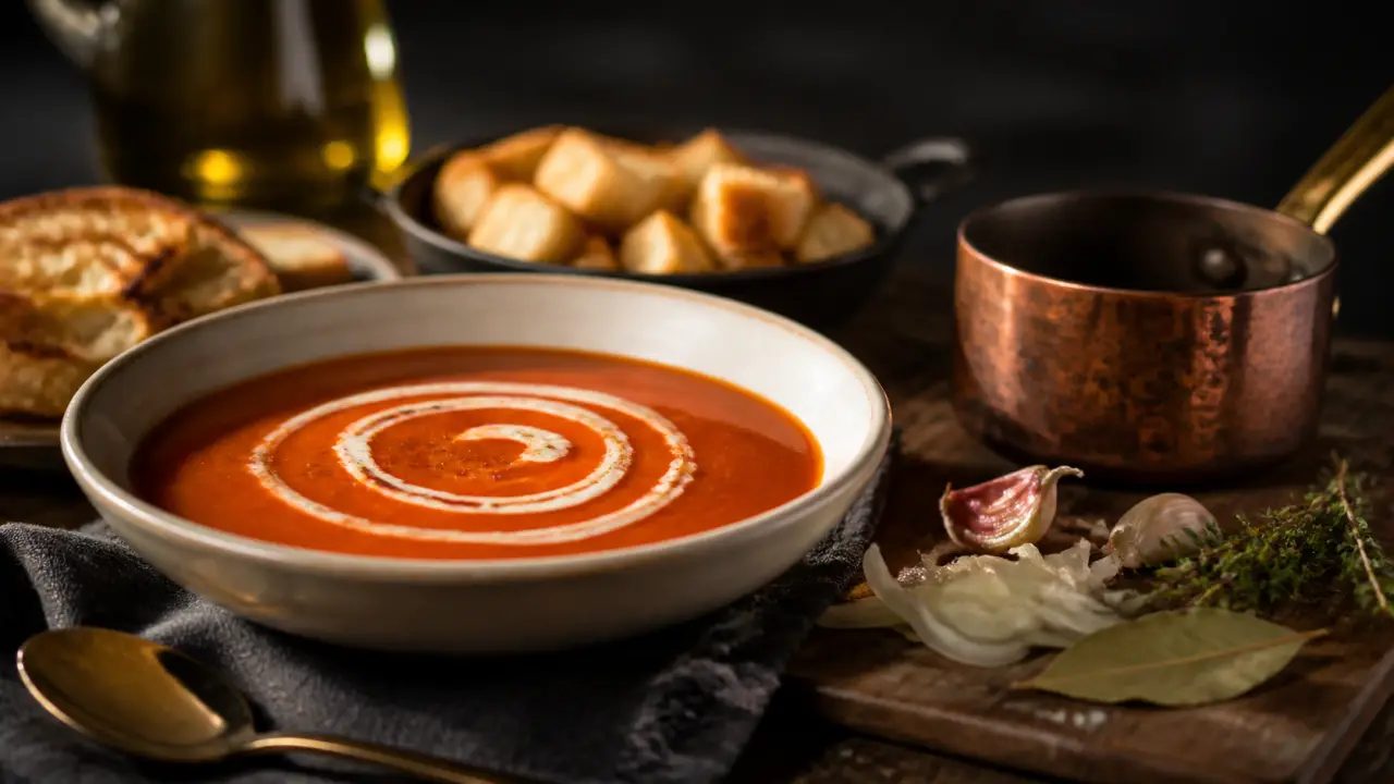 Soupe tomate grand mere velouté, assiette creuse, tomate