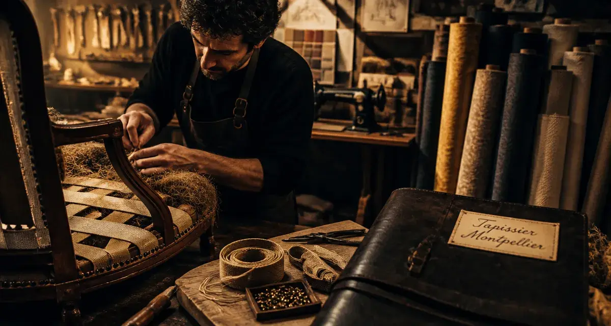 Tapissier montpellier restaurant un fauteuil ancien en atelier