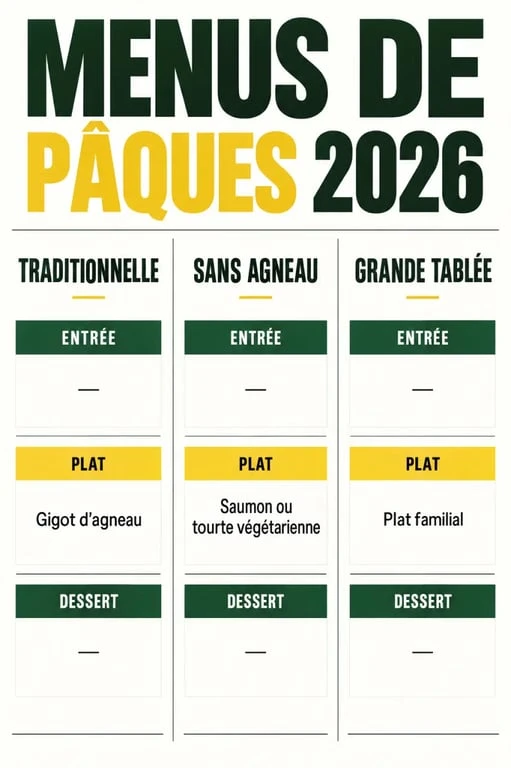 Menu de Pâques 2026 : trois formules avec entrée, plat et dessert