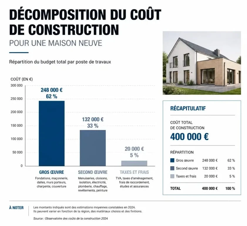 Répartition des coûts pour le prix d'une maison neuve au m2