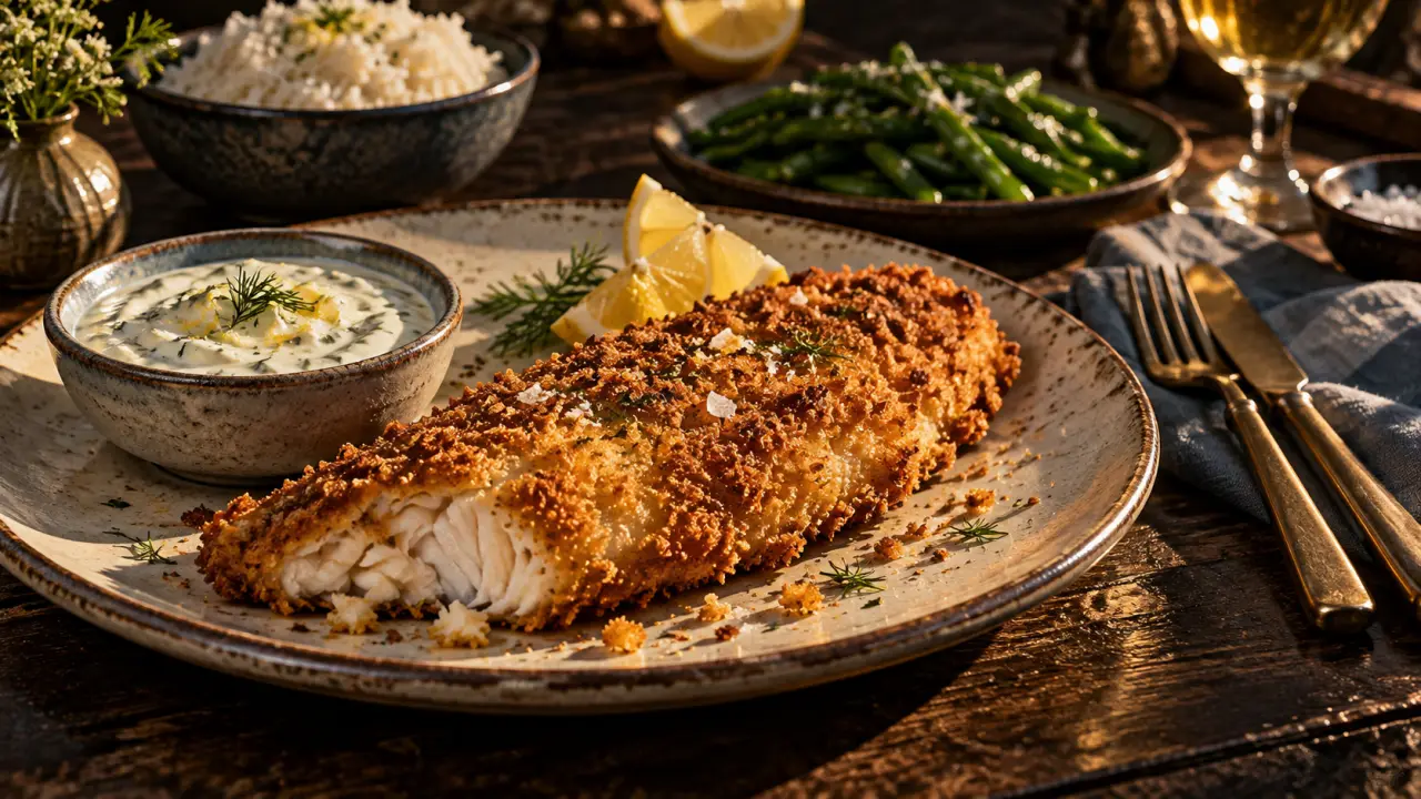Quel accompagnement avec du poisson pané : riz, haricots verts et sauce citron-aneth sans frites