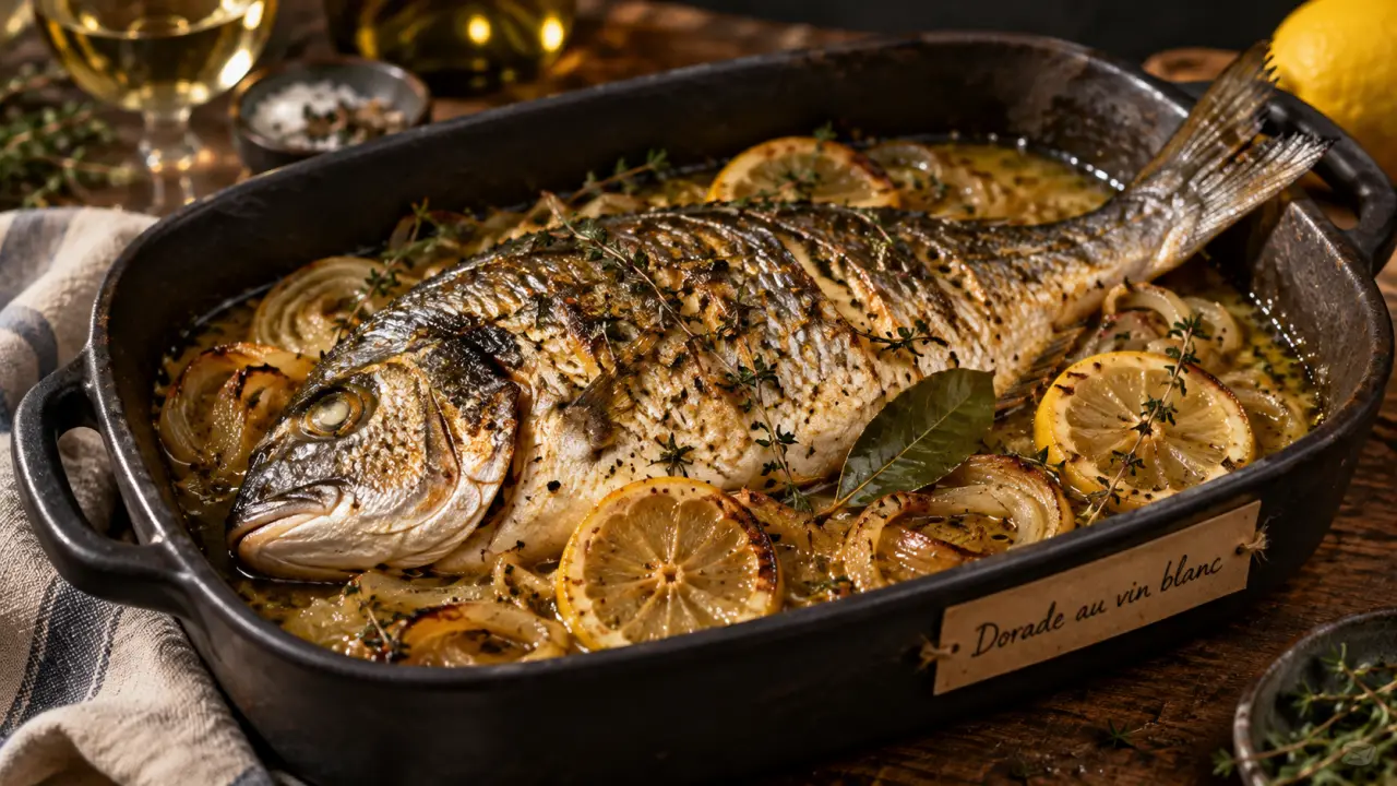 Recette dorade au four vin blanc : dorade moelleuse à 210°C