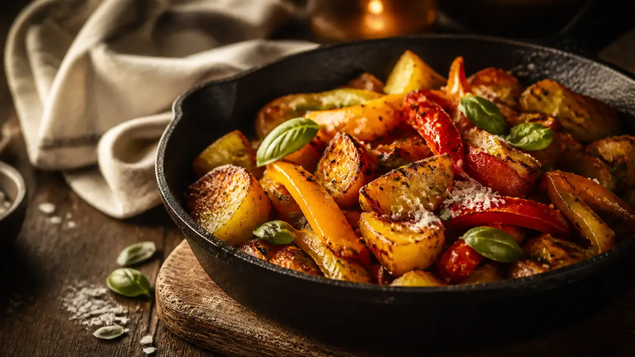 Recette italienne poivron pomme de terre : poêlée fondante en poêle