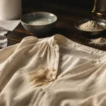 Comment enlever tache de gras sans chaleur : blouse crème et terre de Sommières, guide rapide