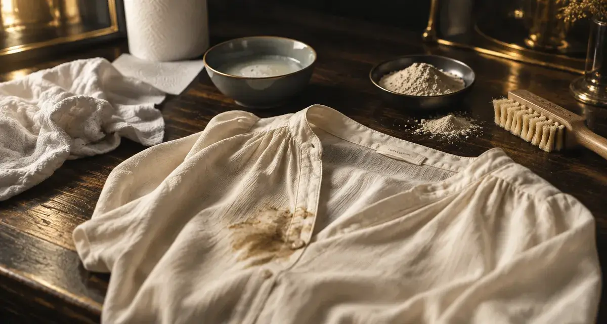 Comment enlever tache de gras sans chaleur : blouse crème et terre de Sommières, guide rapide
